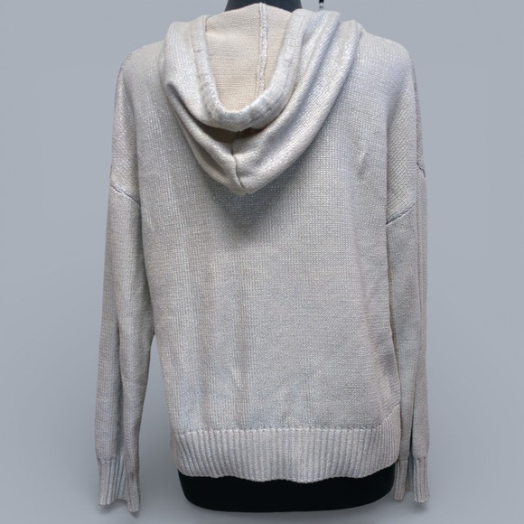 EVEREVE Aspen Silver Oatmeal Metallic Hoodie Sweater Small Oversized Cozy - Picture 4 of 9